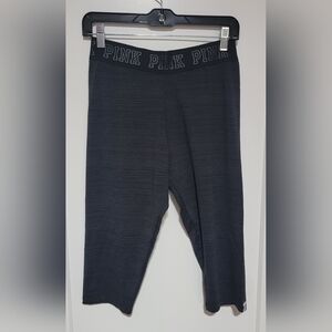 Victoria's Secret Pink Black Gym Stretch Legging Capri Pants Logo